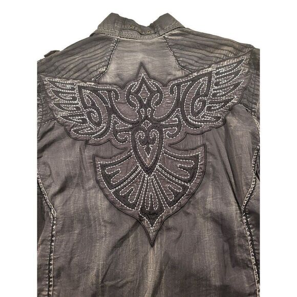 Roar Strength Refined Button Up Shirt Men Sz L Embroidered Charcoal Gray‎ - Picture 7 of 7